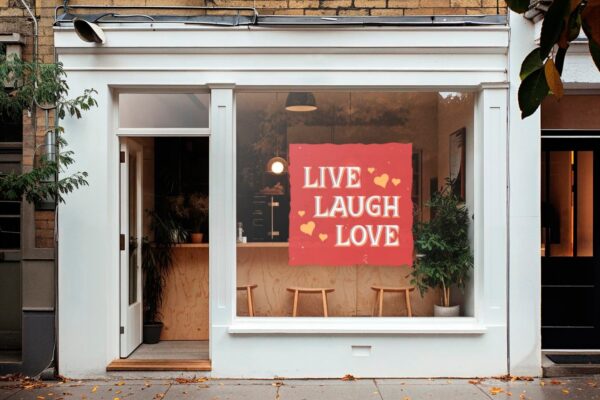 Αυτοκόλλητο βιτρίνας Βαλεντίνου Live Laugh Love | Blueprint.gr