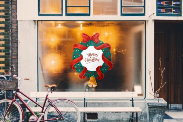 Χριστουγεννιάτικο αυτοκόλλητο βιτρίνας Christmas Wreath | Blueprint.gr