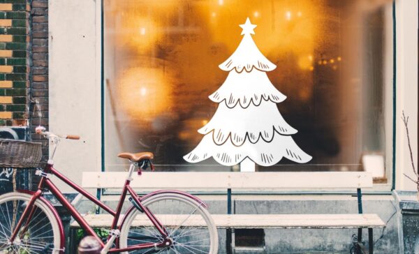 Χριστουγεννιάτικο αυτοκόλλητο βιτρίνας Minimal White Christmas Tree | Blueprint.gr