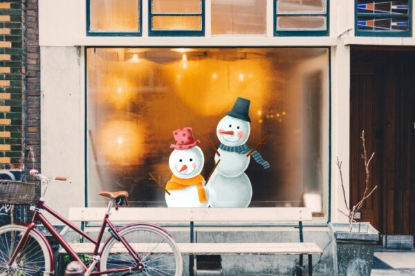 Χριστουγεννιάτικο αυτοκόλλητο βιτρίνας Snowman Couple | Blueprint.gr