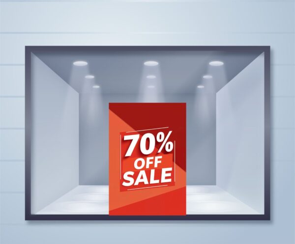 Εκπτωτικό αυτοκόλλητο βιτρίνας 70% OFF | Blueprint.gr