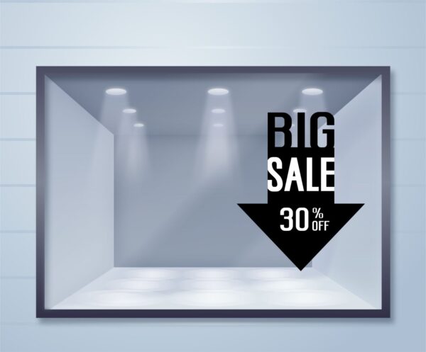 Εκπτωτικό αυτοκόλλητο βιτρίνας Arrow Drop Sale | Blueprint.gr