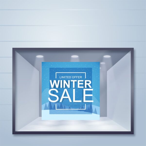 Εκπτωτικό αυτοκόλλητο βιτρίνας Blue Winter Sale | Blueprint.gr