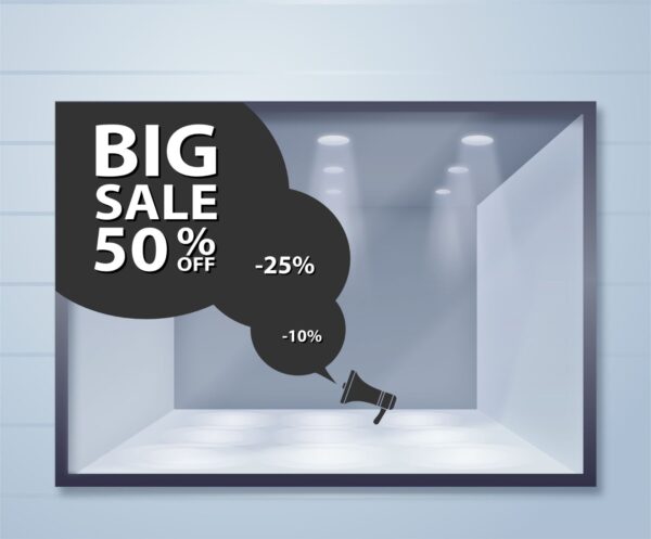 Εκπτωτικό αυτοκόλλητο βιτρίνας Loud Discounts | Blueprint.gr