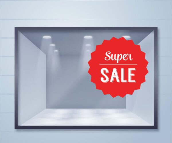 Εκπτωτικό αυτοκόλλητο βιτρίνας Super Sale | Blueprint.gr