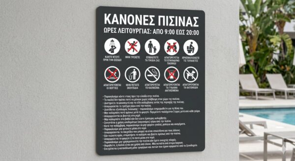 Πινακίδα ξενοδοχείου Pool Rules στα αγγλικά | Blueprint.gr